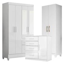 Guarda Roupa Com Espelho Infantil Madri Com Cômoda Vênus E Armário Multiuso New íris Branco Brilho Moval