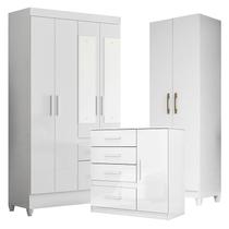Guarda Roupa com Espelho Infantil Madri com Cômoda Vênus e Armário Multiuso New Íris Branco Brilho Moval
