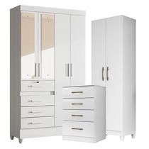 Guarda Roupa com Espelho Infantil Sobral com Cômoda MS913 e Armário Multiuso New Íris Branco Brilho Moval Guarda Roupa com Espelho Infantil Sobral com Cômoda MS913 e Armário Multiuso New Íris Branco Brilho Moval