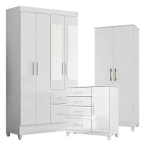 Guarda Roupa Com Espelho Infantil Sobral Com Cômoda Vênus Com Pés E Multiuso Jade Branco Brilho - Moval Guarda Roupa Com Espelho Infantil Sobral Com Cômoda Vênus Com Pés E Multiuso Jade Branco Brilho - Moval