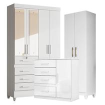 Guarda Roupa com Espelho Infantil Sobral com Cômoda Vênus e Armário Multiuso New Íris Branco Brilho Moval Guarda Roupa com Espelho Infantil Sobral com Cômoda Vênus e Armário Multiuso New Íris Branco Brilho Moval