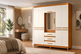 Guarda Roupa Com Espelho New Fusion Casal 6 Portas e 3 Gavetas - Cinamomo Off White - Albatroz