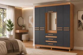 Guarda Roupa Com Espelho New Fusion Casal 6 Portas e 3 Gavetas - Freijó Titanium - Albatroz