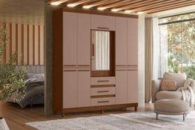 Guarda Roupa Com Espelho New Fusion Casal 6 Portas e 3 Gavetas - Nogueira Cappuccino - Albatroz