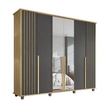 Guarda Roupa Com Espelho Ripado França 6 Portas Cinamomo/Grafite RV Móveis