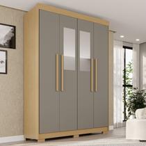 Guarda-Roupa com Pés e Espelho 4 Portas 3 Gavetas 100% MDF Veneza Cinza/Jequitibá/Granizo Guarda-Roupa com Pés e Espelho 4 Portas 3 Gavetas 100% MDF Veneza Cinza/Jequitibá/Granizo