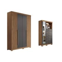 Guarda Roupa +Cômoda 2 Peças QC335 Jatobá/Grafite - Santos Andirá