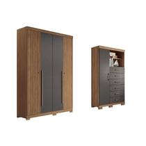 Guarda Roupa +Cômoda 2 Peças QC336 Jatobá/Grafite - Santos Andirá