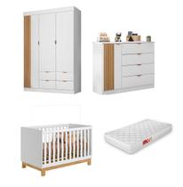 Guarda Roupa, Cômoda Ayla Em Mdf + Berço com colchão
