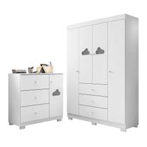 Guarda Roupa Cômoda Quarto Infantil Madeira 4 Portas 3 Gavetas Branco Guarda Roupa Cômoda Quarto Infantil Madeira 4 Portas 3 Gavetas Branco