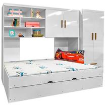 Guarda Roupa Conjunto De Quarto Solteiro Armário Com 4 Portas e Bicama Branco - Móveis Leartam Guarda Roupa Conjunto De Quarto Solteiro Armário Com 4 Portas e Bicama Branco - Móveis Leartam