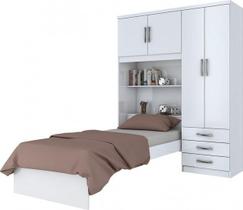 Guarda Roupa Cravo 4 Portas Com Cama Solteiro Embutida Branco - Henn