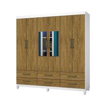 Guarda-roupa D22 6 Portas 6 Gavetas Com Espelho E Pés Branco Cinamomo Guarda-roupa D22 6 Portas 6 Gavetas Com Espelho E Pés Branco Cinamomo