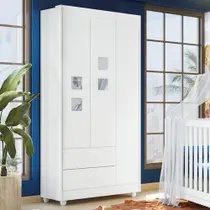 Guarda Roupa de Bebê 100% MDF 3 Portas 2 Gavetas Life Branco