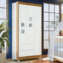 Guarda Roupa de Bebê 100% MDF 3 Portas 2 Gavetas Life Flex Color Branco/Ypê/Branco