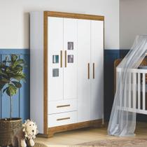 Guarda Roupa de Bebê 100% MDF 4 Portas 2 Gavetas Fly Flex Color Branco/Ypê/Branco