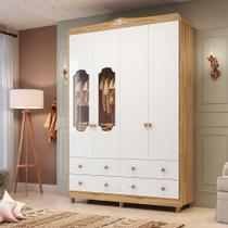 Guarda-Roupa de Bebê 156,80cm 4 Portas com Janela 4 Gavetas 100% MDF Maya Provençal Yescasa Branco/Brilho/Amêndoa