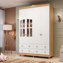 Guarda-roupa de Bebê 156,80cm 4 Portas com Janela e 4 Gavetas 100% Mdf Maya Clássico Espresso Móveis Branco Brilho/Amêndoa Guarda-roupa de Bebê 156,80cm 4 Portas com Janela e 4 Gavetas 100% Mdf Maya Clássico Espresso Móveis Branco Brilho/Amêndoa