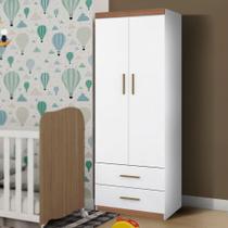 Guarda Roupa De Bebê 2 Portas 2 Gavetas Branco Amadeirado Catarina Shop JM Baby