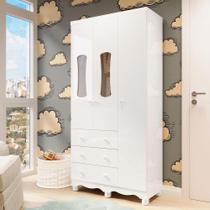 Guarda-Roupa de Bebê 2 Portas com Janela 3 Gavetas 100% MDF Lana Espresso Móveis Branco Brilho Guarda-Roupa de Bebê 2 Portas com Janela 3 Gavetas 100% MDF Lana Espresso Móveis Branco Brilho