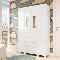 Guarda-Roupa de Bebê 2 Portas com Janela 3 Gavetas 100% MDF Lana Espresso Móveis Branco Brilho