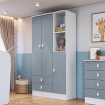 Guarda Roupa de Bebê 3 Portas 2 Gavetas Baby Móveis Percasa Branco/Azul Guarda Roupa de Bebê 3 Portas 2 Gavetas Baby Móveis Percasa Branco/Azul