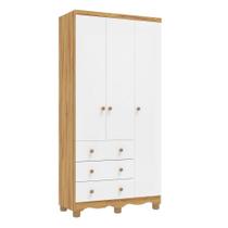 Guarda-Roupa de Bebê 3 Portas e 3 Gavetas 100% MDF Mimo Espresso Móveis Branco Brilho/Amêndoa