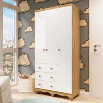 Guarda-Roupa de Bebê 3 Portas e 3 Gavetas 100% MDF Mimo Espresso Móveis Branco/Brilho/Amêndoa