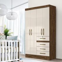 Guarda Roupa De Bebê 4 Portas 4 Gavetas Castanho Wood Off White Seth Shop JM