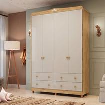 Guarda-Roupa de Bebê 4 Portas e 4 Gavetas 156cm 100% MDF Maya Clássico Espresso Móveis Bege/Off White/Amêndoa