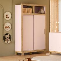 Guarda-Roupa de Bebê Flora 2 Portas 2 Gavetas Rosa Acetinado - Qmovi Guarda-Roupa de Bebê Flora 2 Portas 2 Gavetas Rosa Acetinado - Qmovi