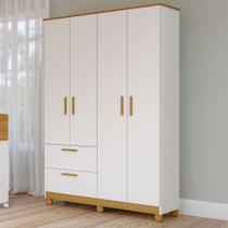 Guarda-Roupa de Bebê Jujuba 4 Portas 2 Gavetas 100% Mdf Branco/Nature - Permóbili Guarda-Roupa de Bebê Jujuba 4 Portas 2 Gavetas 100% Mdf Branco/Nature - Permóbili