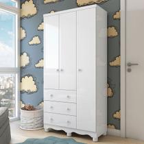 Guarda-Roupa de Bebê Júnior New 3 Portas 3 Gavetas 100% Mdf Branco Brilho - Móveis Peroba Guarda-Roupa de Bebê Júnior New 3 Portas 3 Gavetas 100% Mdf Branco Brilho - Móveis Peroba