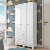 Guarda-Roupa de Bebê Júnior New 3 Portas 3 Gavetas 100% Mdf Branco Brilho - Móveis Peroba