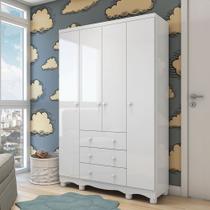 Guarda-Roupa de Bebê Júnior New 4 Portas 3 Gavetas 100% Mdf Branco Brilho - Móveis Peroba