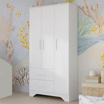 Guarda-Roupa de Bebê Popy Retrô 3 Portas 2 Gavetas 100% Mdf Branco Brilho - Móveis Peroba Guarda-Roupa de Bebê Popy Retrô 3 Portas 2 Gavetas 100% Mdf Branco Brilho - Móveis Peroba
