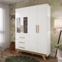 Guarda-Roupa de Bebê Retrô 4 Portas 3 Gavetas 100% Mdf Branco Brilho/Amêndoa - Móveis Peroba