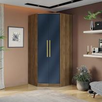 Guarda-Roupa de Canto 2 Portas Kappesberg Adapt Nogueira/Azul Profundo 105cm