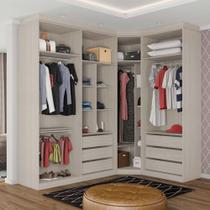 Guarda Roupa de Canto Closet 3 Módulos sem Portas 6 Gavetas e 4 Cabideiros Prime Luciane Móveis