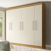 Guarda Roupa de Casal 250 x 230 Cm 6 Portas 3 Gavetas 3 Cabideiros MDP Branco Carvalho 1056 - MENU
