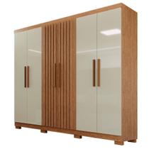 Guarda-Roupa de Casal 6 Portas 4 Gavetas Valencia Ripado Off/Cinamomo