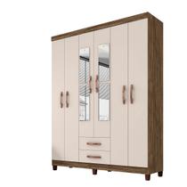 Guarda Roupa De Casal 6 Portas e 2 Gavetas Com Espelho Manchester - Teka - Champagne - ÉdeCasaMóveis