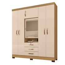 Guarda Roupa De Casal 6 Portas e 3 Gavetas Com Espelho Devon - Carvalho Americano - Off White - ÉdeCasaMóveis