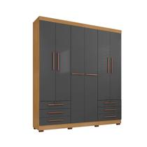 Guarda Roupa De Casal 6 Portas e 6 Gavetas Sem Espelho Durham Carvalho Americano - Grafite- EdeCasaMóveis