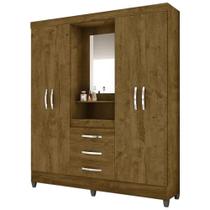 Guarda Roupa de Casal Capri 04 Portas e 03 Gavetas Castanho Wood - Moval Guarda Roupa de Casal Capri 04 Portas e 03 Gavetas Castanho Wood - Moval