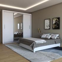 Guarda-Roupa de Casal Carol 3 Portas 4 Gavetas com Cama Branco - Panorama Móveis Guarda-Roupa de Casal Carol 3 Portas 4 Gavetas com Cama Branco - Panorama Móveis