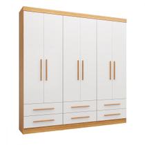 Guarda Roupa de Casal Majestic 6 Portas 6 Gavetas Freijó Off White Batrol