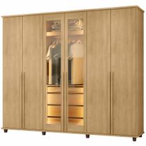 Guarda Roupa de Casal RV Móveis Bélgica 06 portas sendo 02 portas de vidro reflecta 4 gavetas co LED Cinamomo