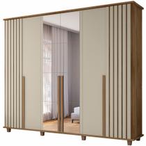 Guarda Roupa de Casal RV Móveis França com espelho e pés largura de 2,40 metros cinamomo Off White