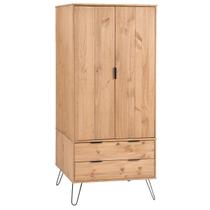 Guarda Roupa de Madeira com 2 Portas e 2 Gavetas na cor Marrom Antique Augusta